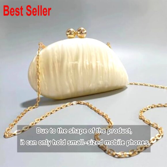 Acrylic Shell Shaped Clutch Evening Bag with Detachable Chain